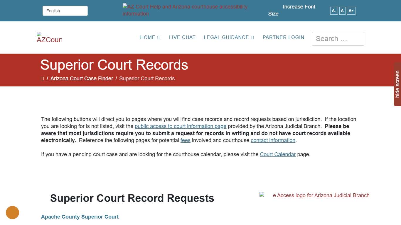 Court Records and Requests for Superior Courthouses in Arizona